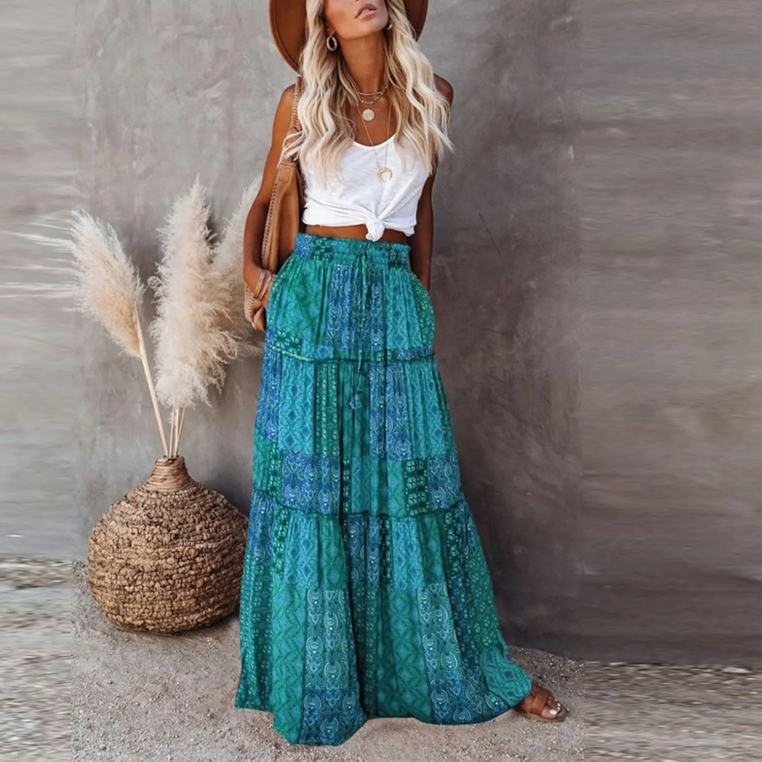 2025 High Waisted Women's Maxi Skirts, Boho Flowy Elegantes Vacation Trendy Long Skirt