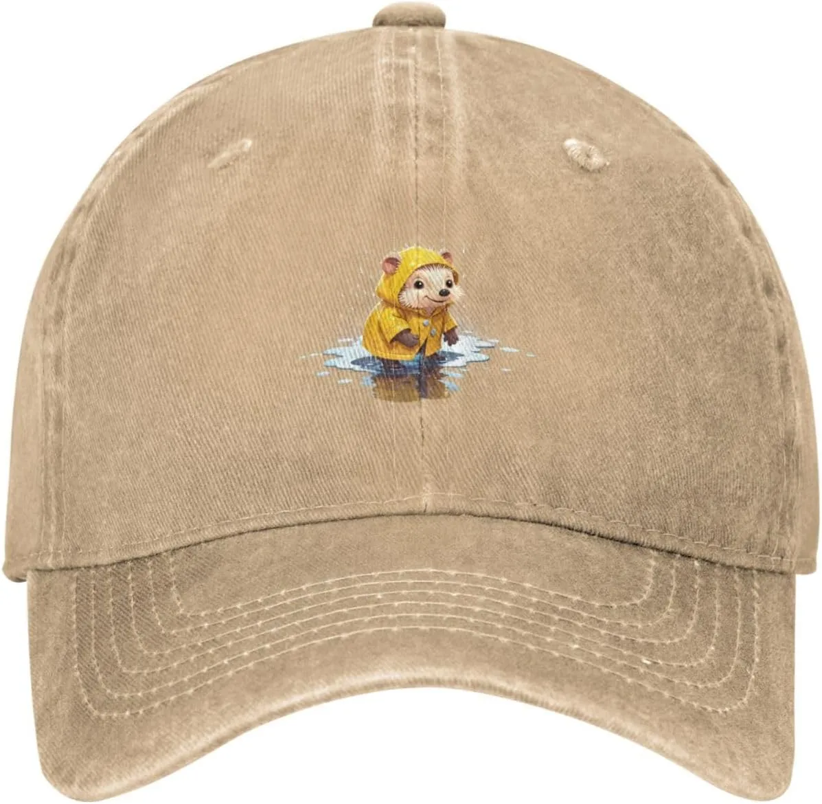 Black Little Hedgehog in Raincoat Picture Washed Cowboy Baseball Cap for Adults - Stylish and Breathable Hat