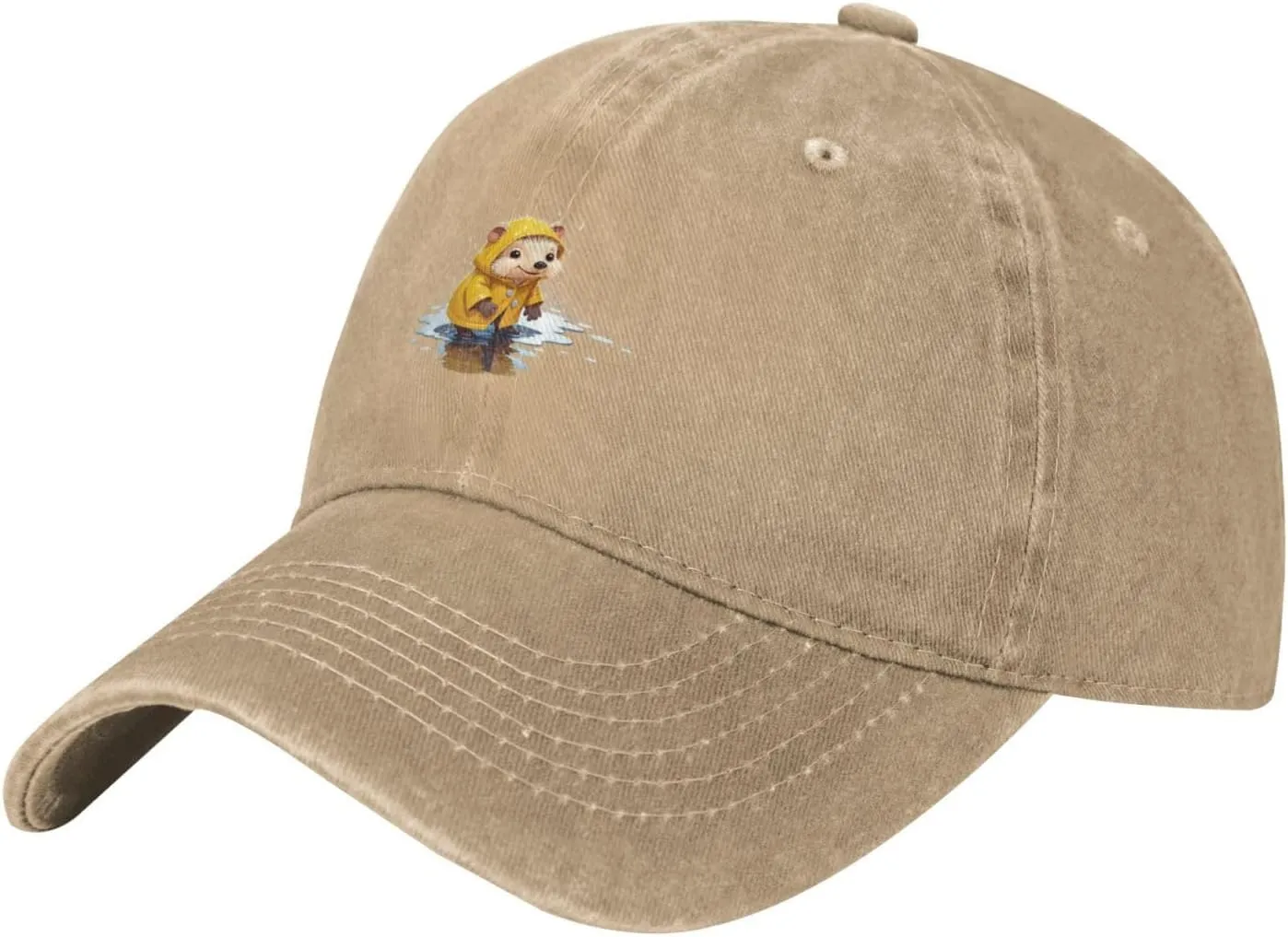 Black Little Hedgehog in Raincoat Picture Washed Cowboy Baseball Cap for Adults - Stylish and Breathable Hat