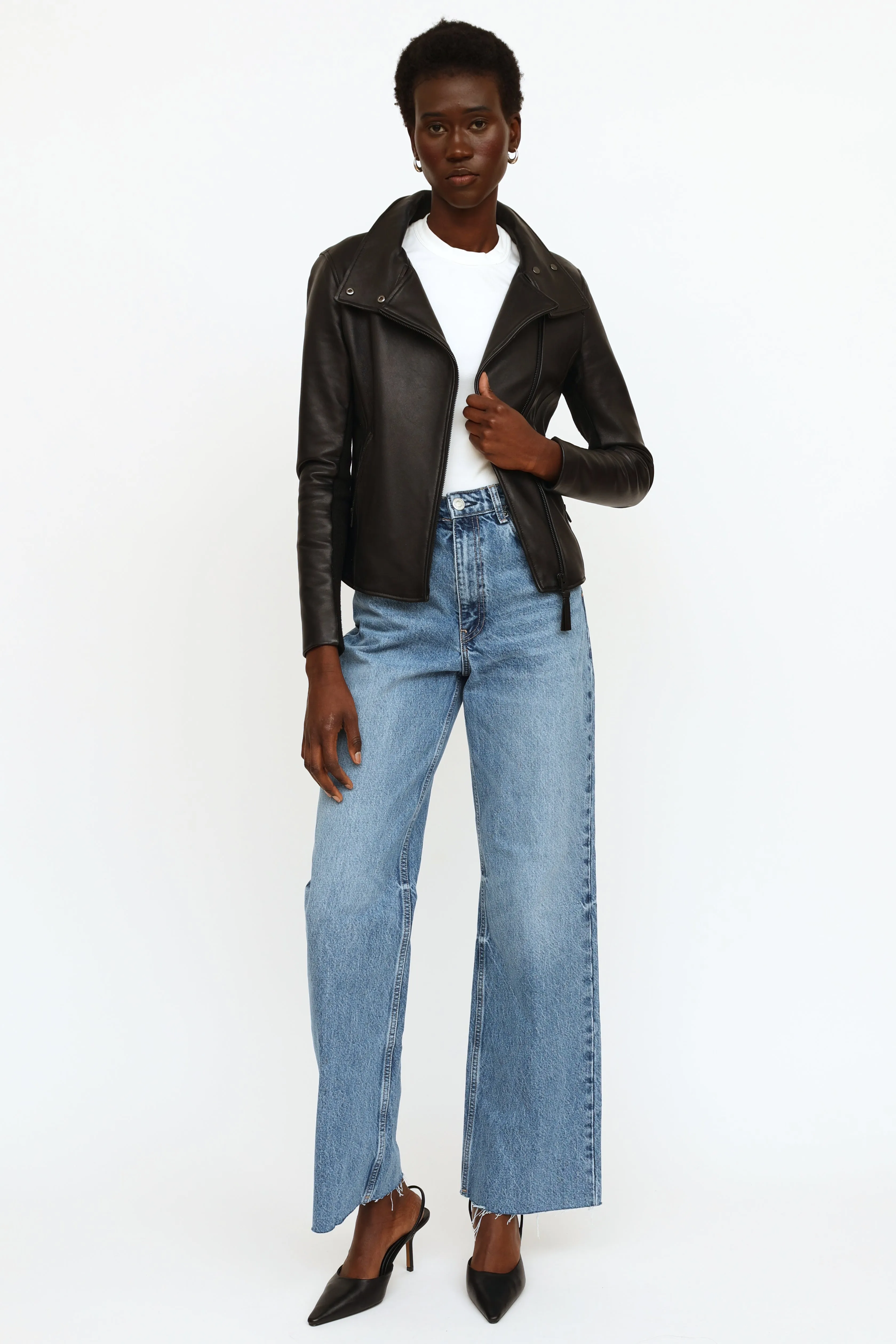 Black Sandy Leather Moto Jacket