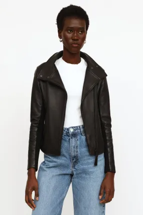 Black Sandy Leather Moto Jacket