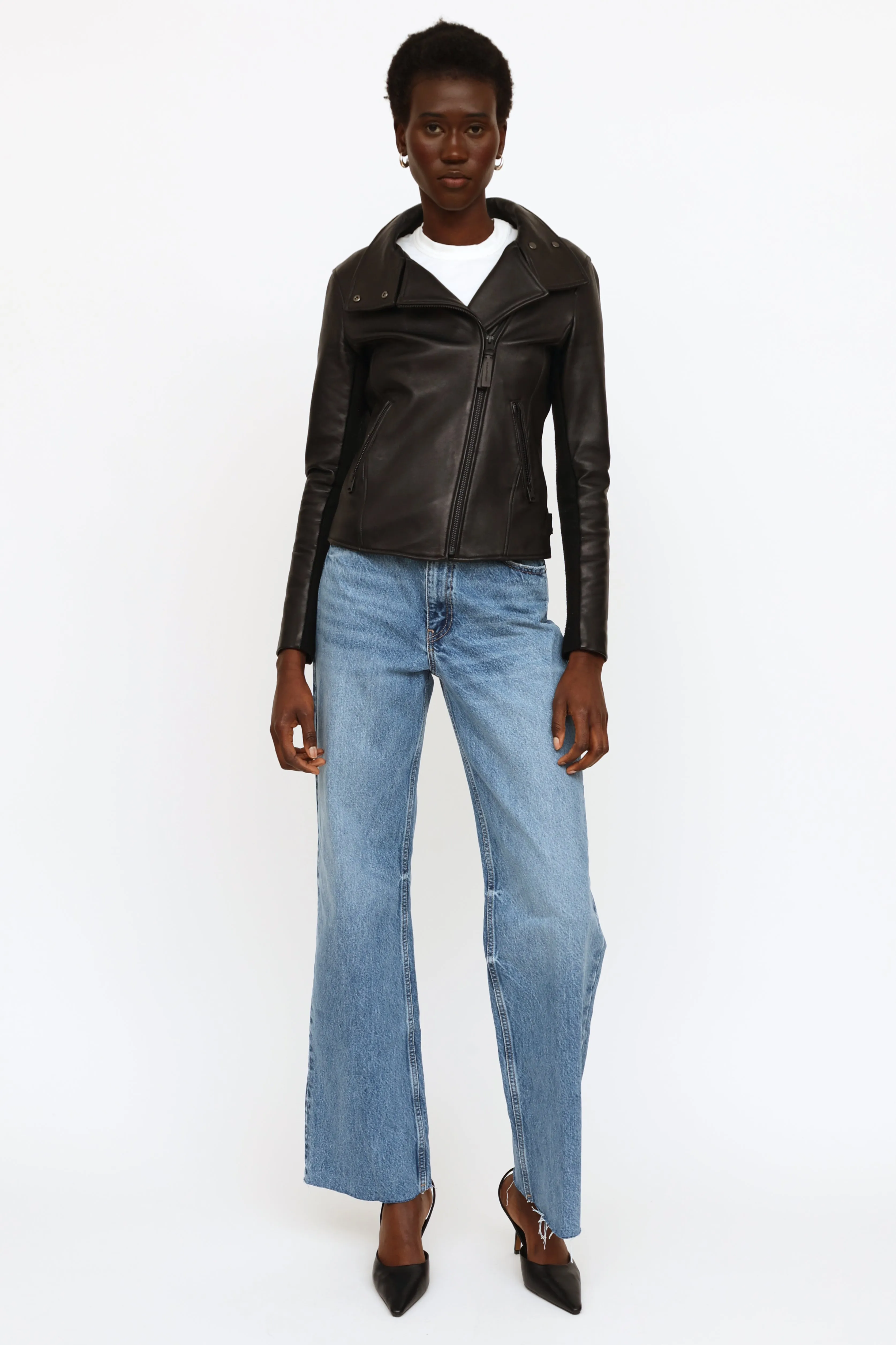 Black Sandy Leather Moto Jacket