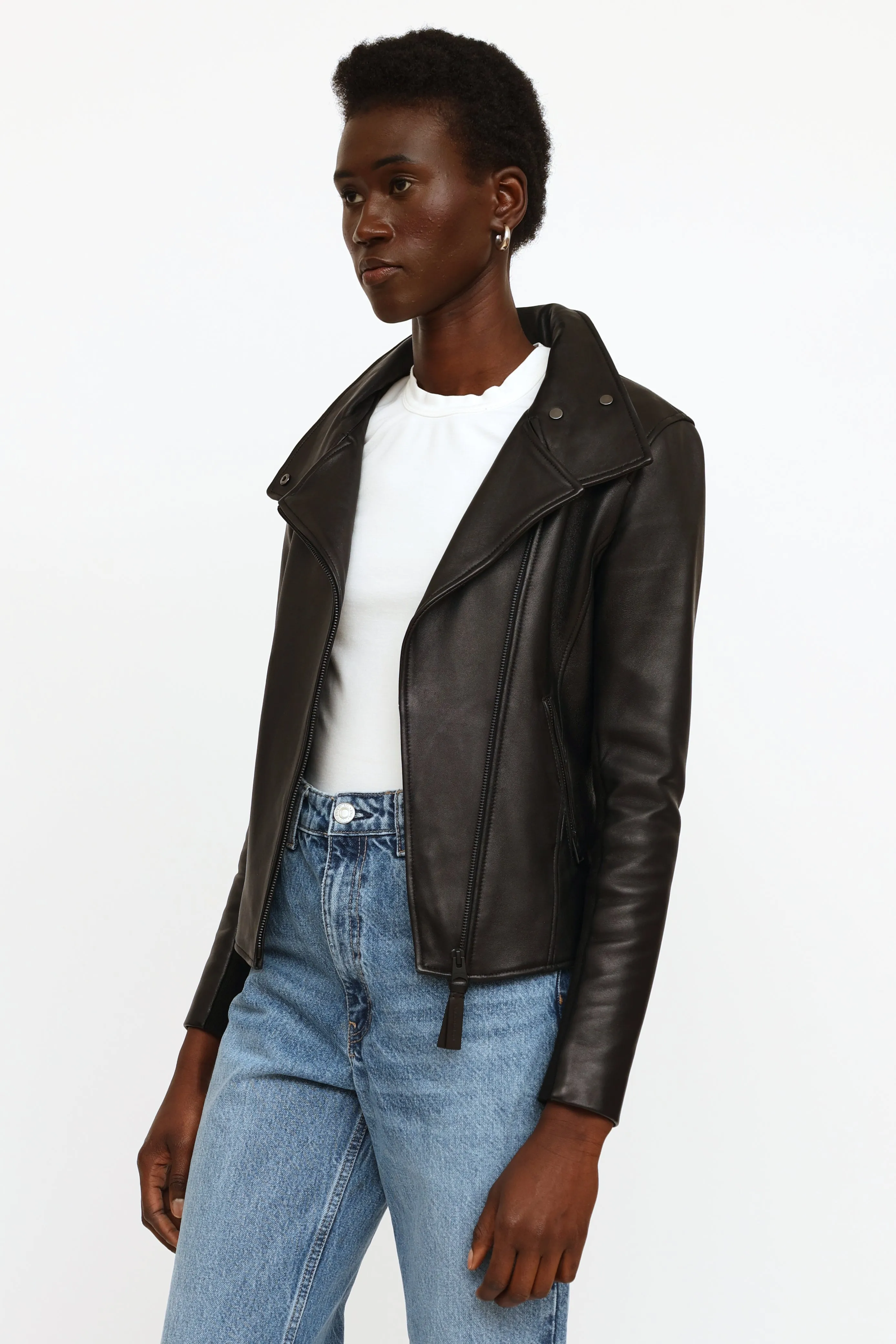 Black Sandy Leather Moto Jacket