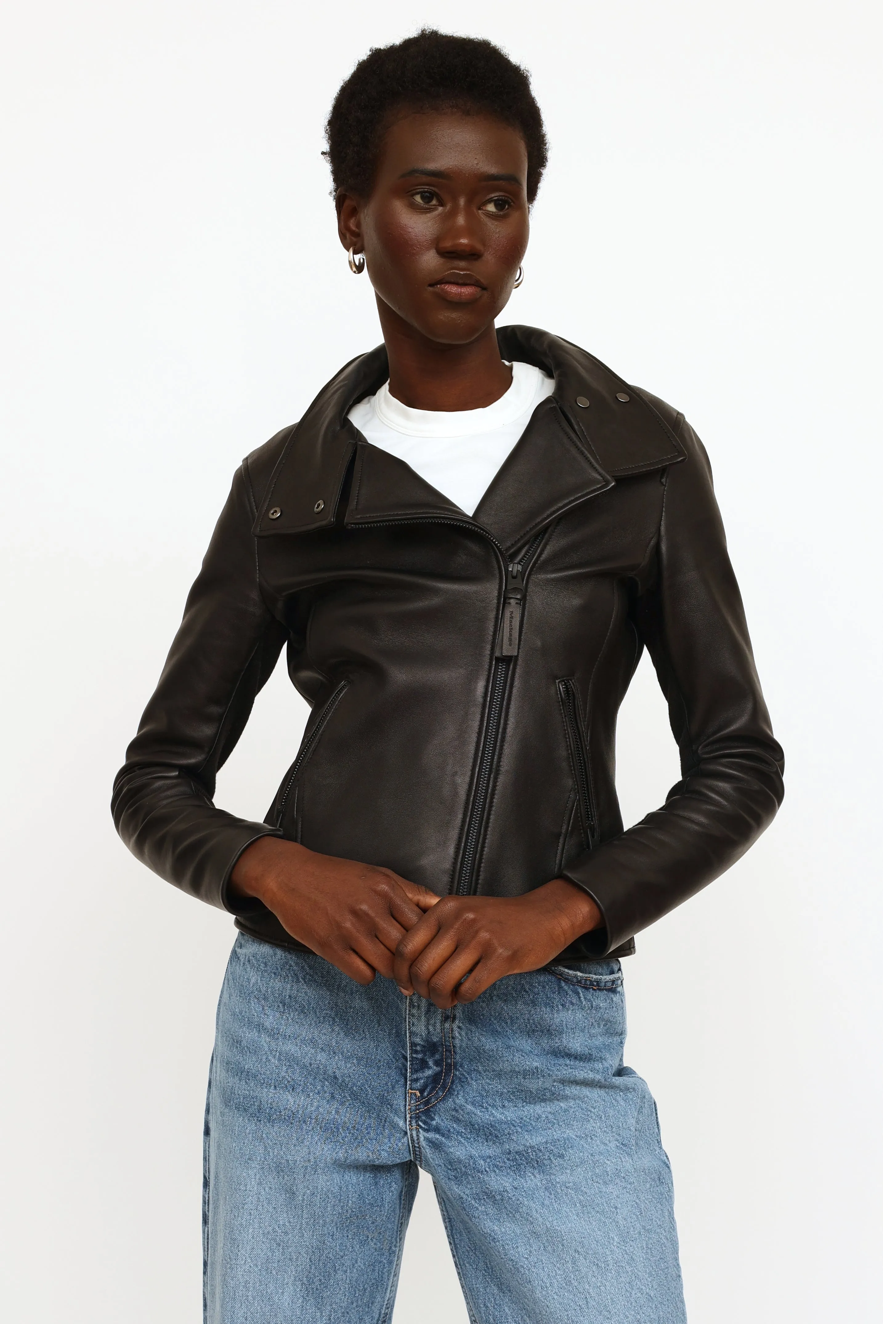 Black Sandy Leather Moto Jacket