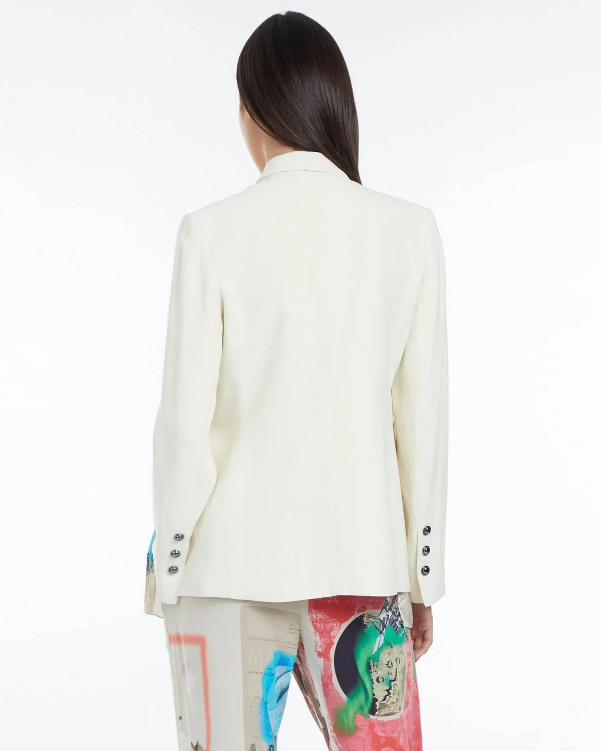 Blazer Branco Pérola de Alfaiataria Com Lenço de Viscose Estampado Animale