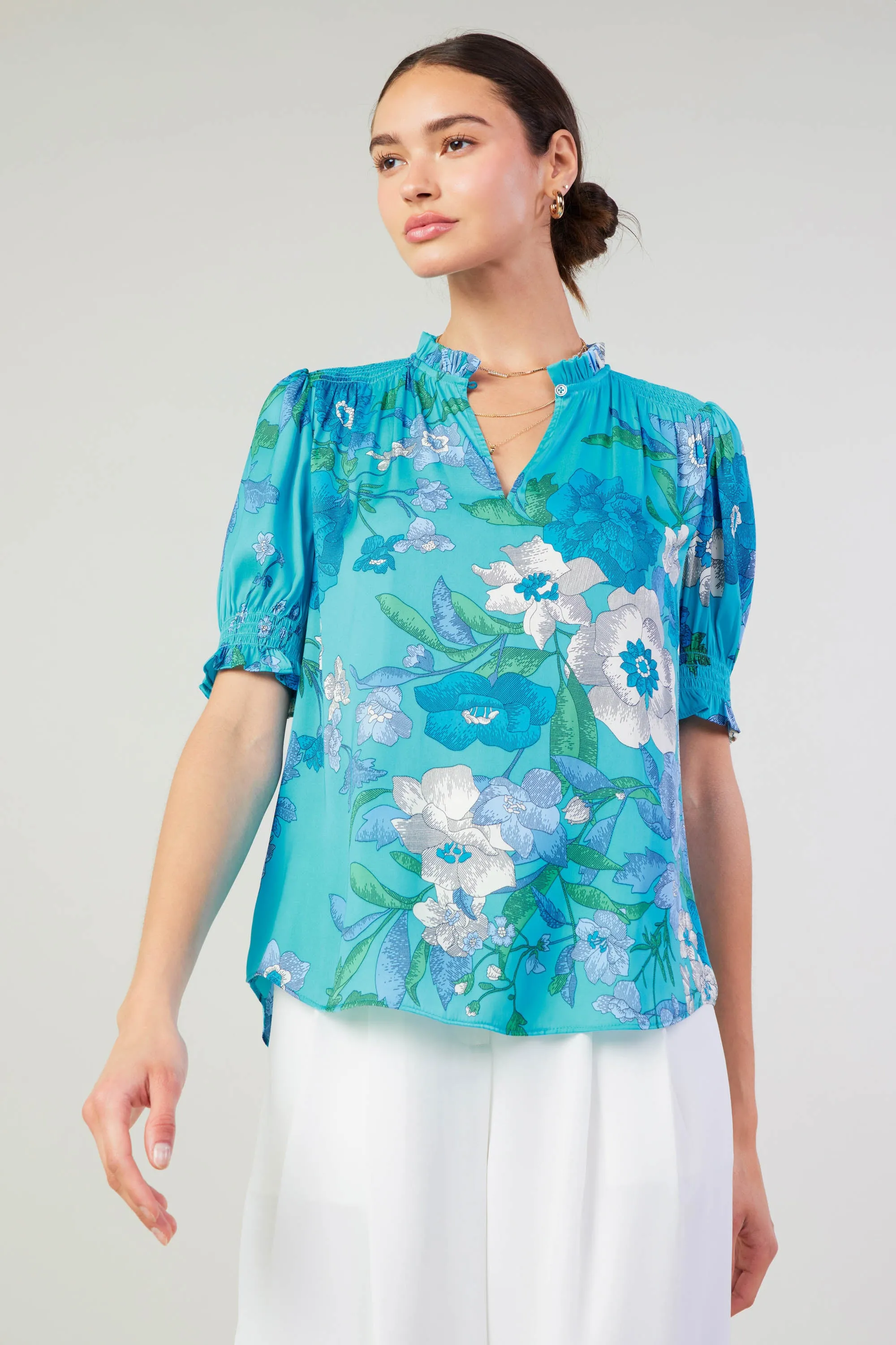 Botanical Smocked Shoulder Blouse