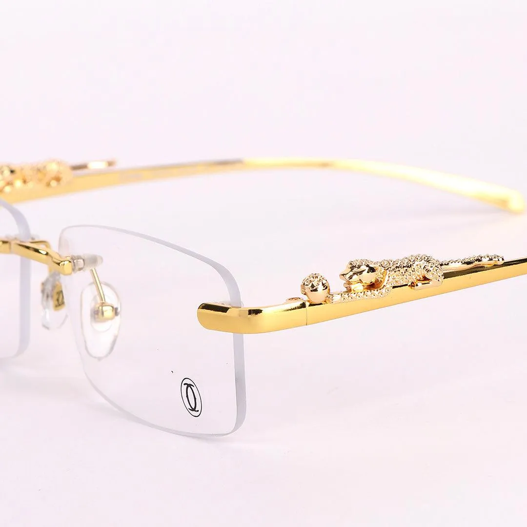 Cartier Leopard in Rhinestones Designed Clear Frame Rimless Glasses