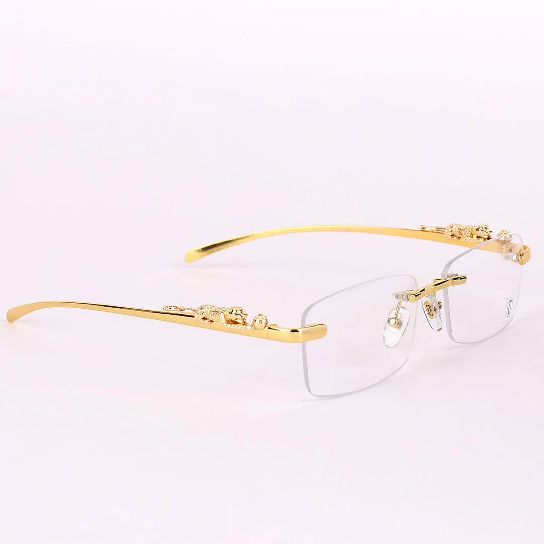 Cartier Leopard in Rhinestones Designed Clear Frame Rimless Glasses