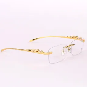 Cartier Leopard in Rhinestones Designed Clear Frame Rimless Glasses