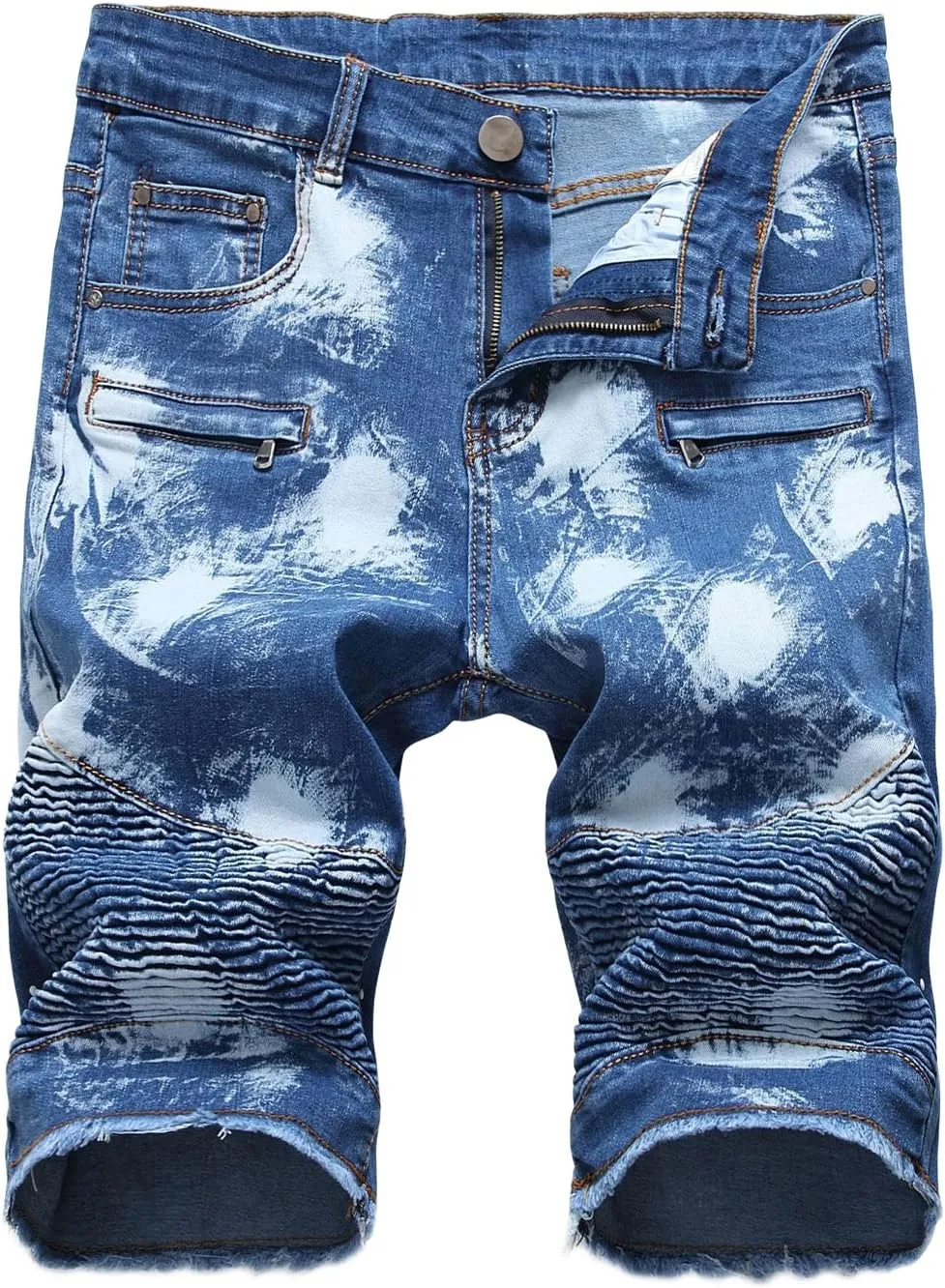 chouyatou Men's Summer Cool Stylish Wrinkle Performance Moto Ripped Denim Shorts