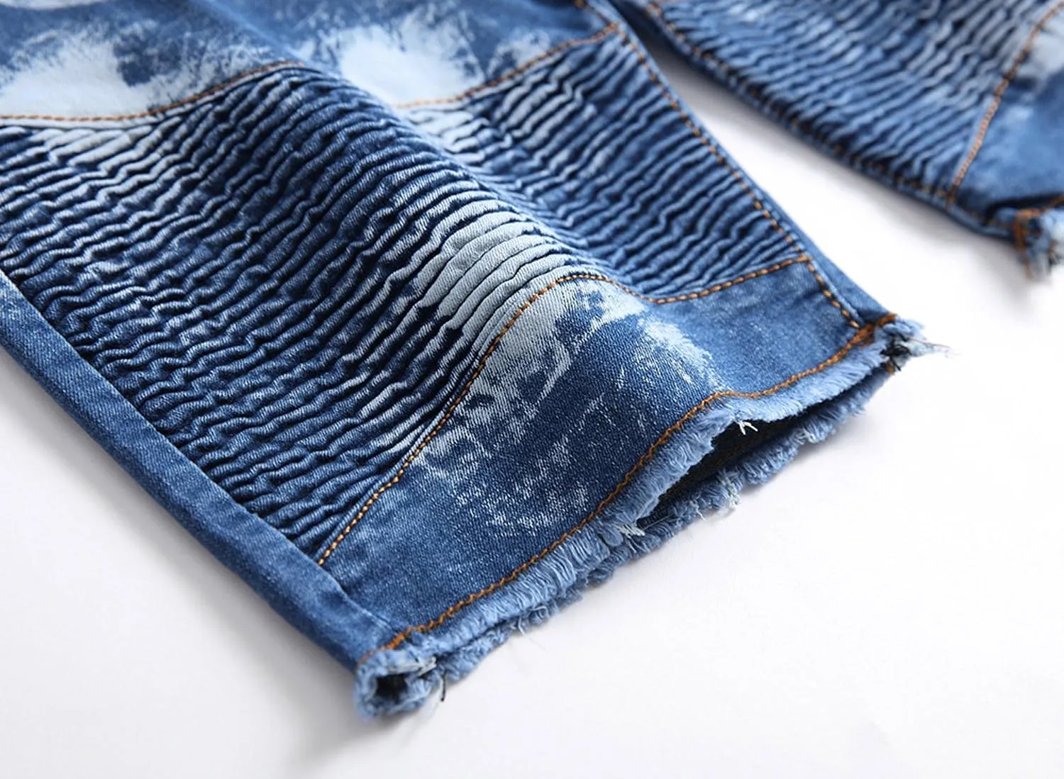 chouyatou Men's Summer Cool Stylish Wrinkle Performance Moto Ripped Denim Shorts