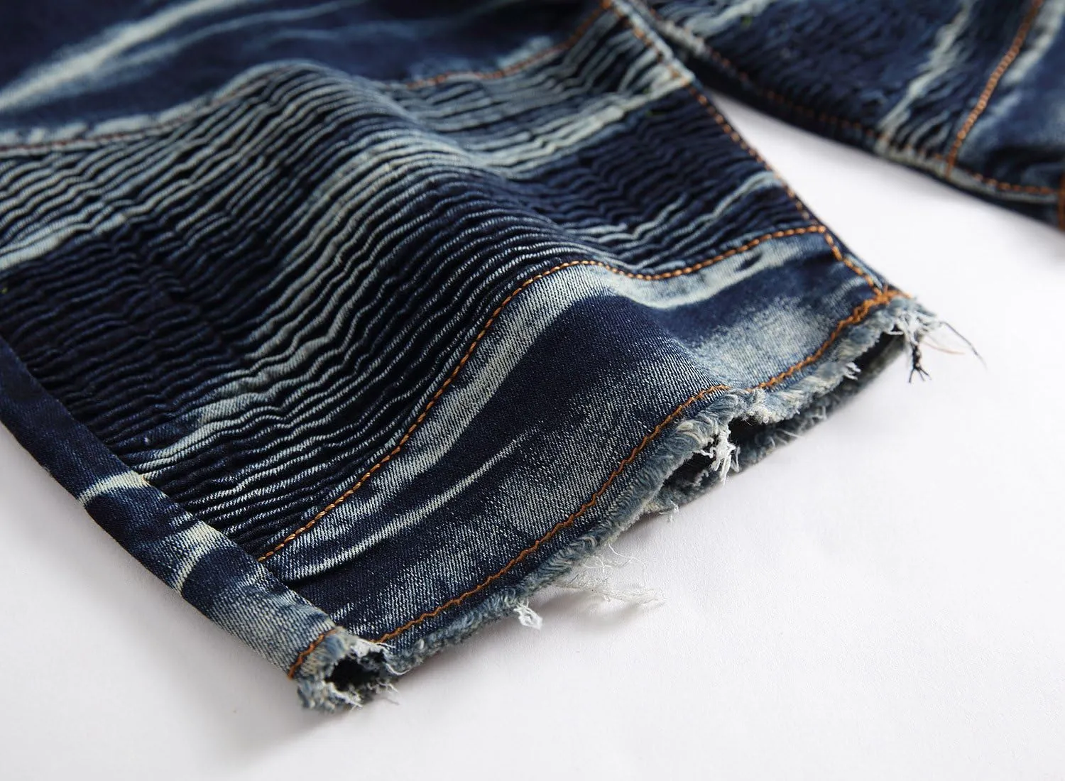 chouyatou Men's Summer Cool Stylish Wrinkle Performance Moto Ripped Denim Shorts