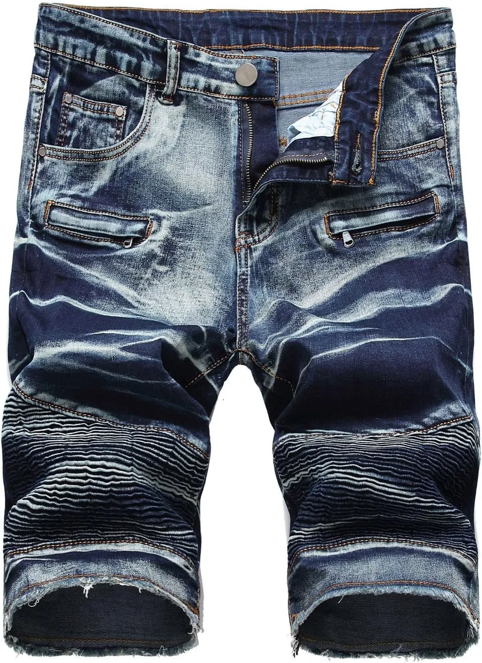 chouyatou Men's Summer Cool Stylish Wrinkle Performance Moto Ripped Denim Shorts