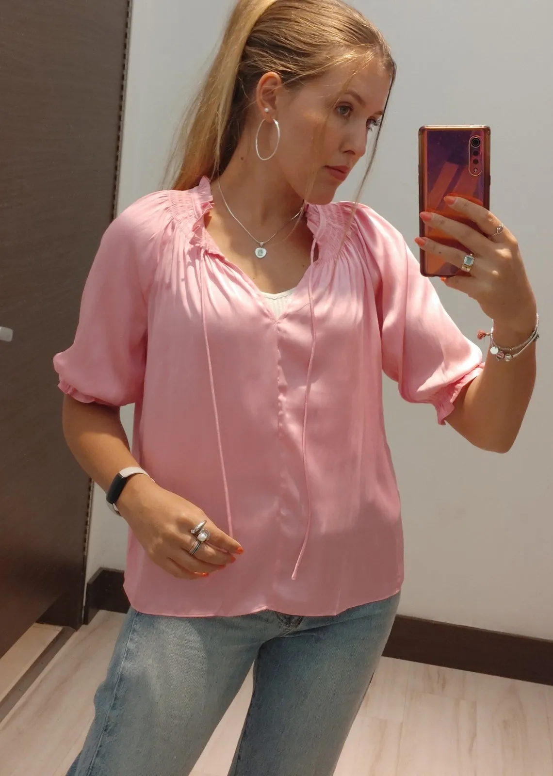 Current Air Half Sleeve Ruffled Split Neck blouse
