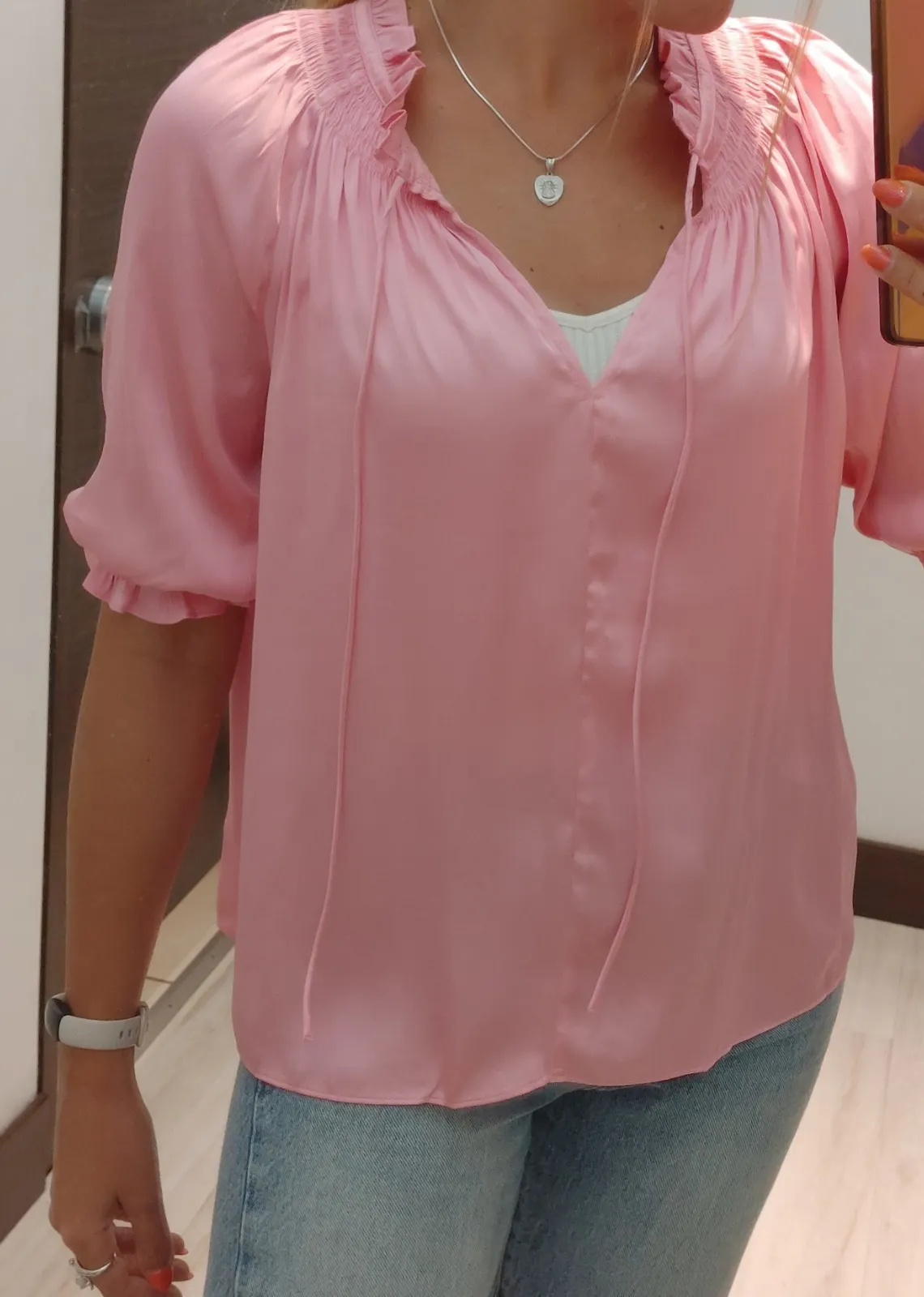 Current Air Half Sleeve Ruffled Split Neck blouse