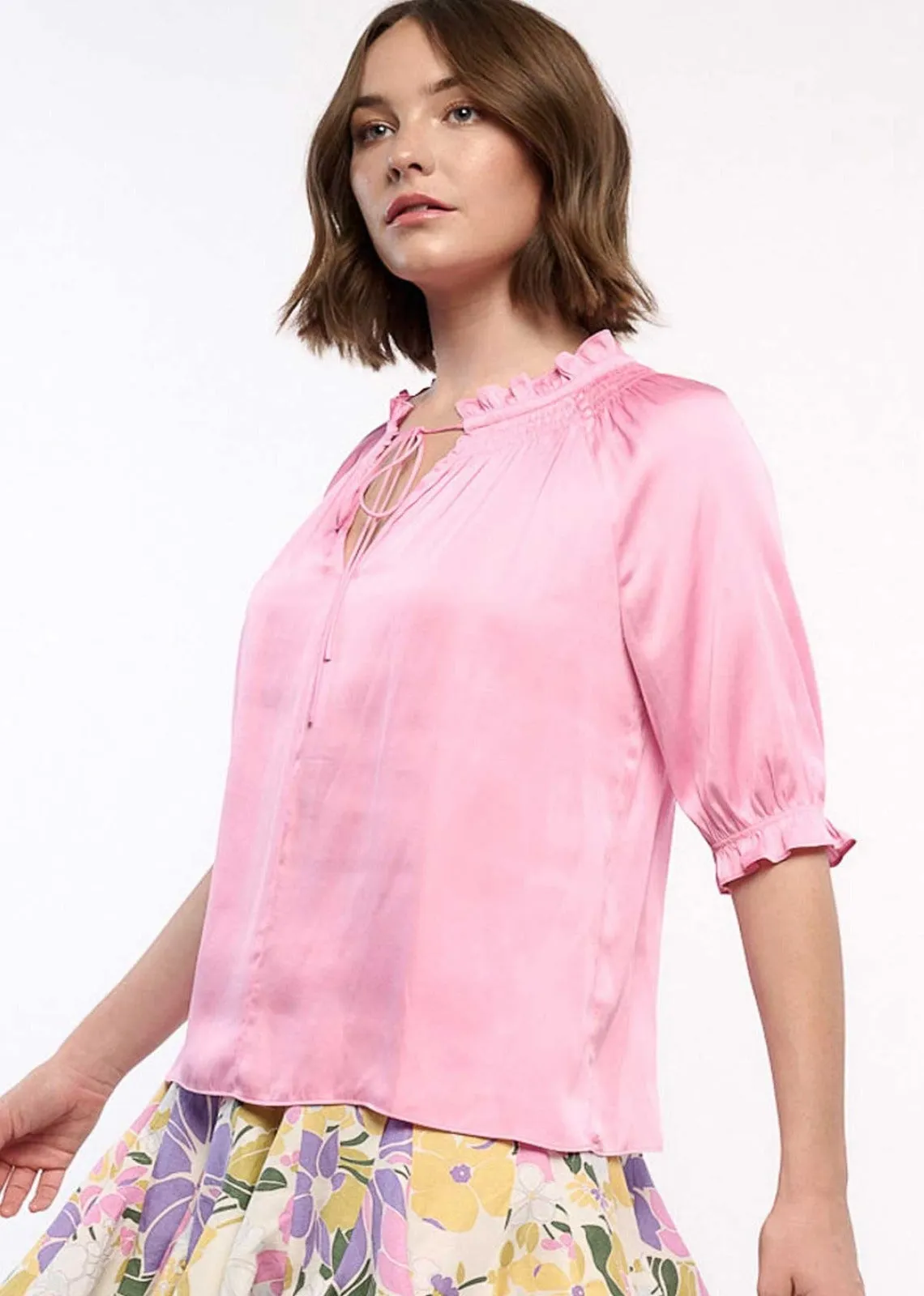 Current Air Half Sleeve Ruffled Split Neck blouse