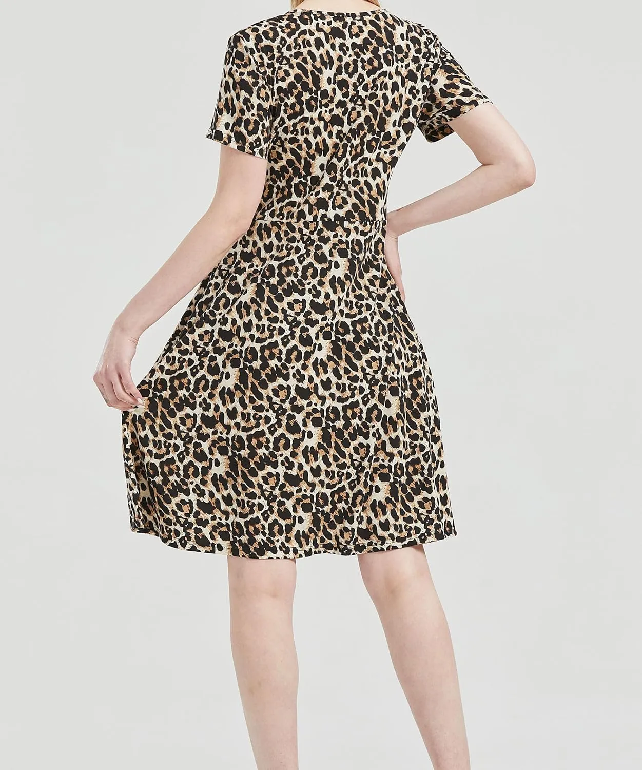 DaniChins Women's High Waist Short Sleeve Casual A-Line Swing Midi Dress with Pockets