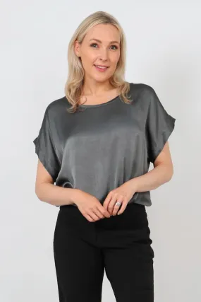 Dark Grey Silk Textured Top