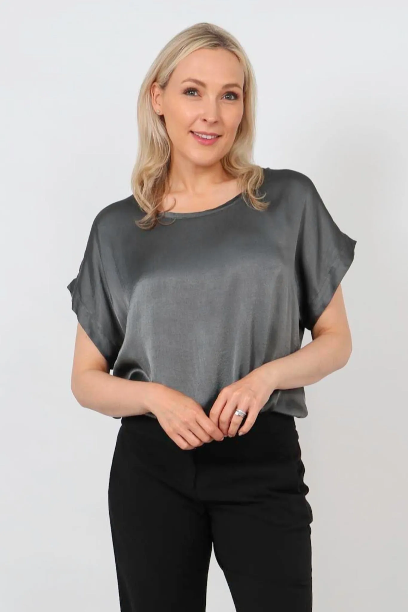 Dark Grey Silk Textured Top