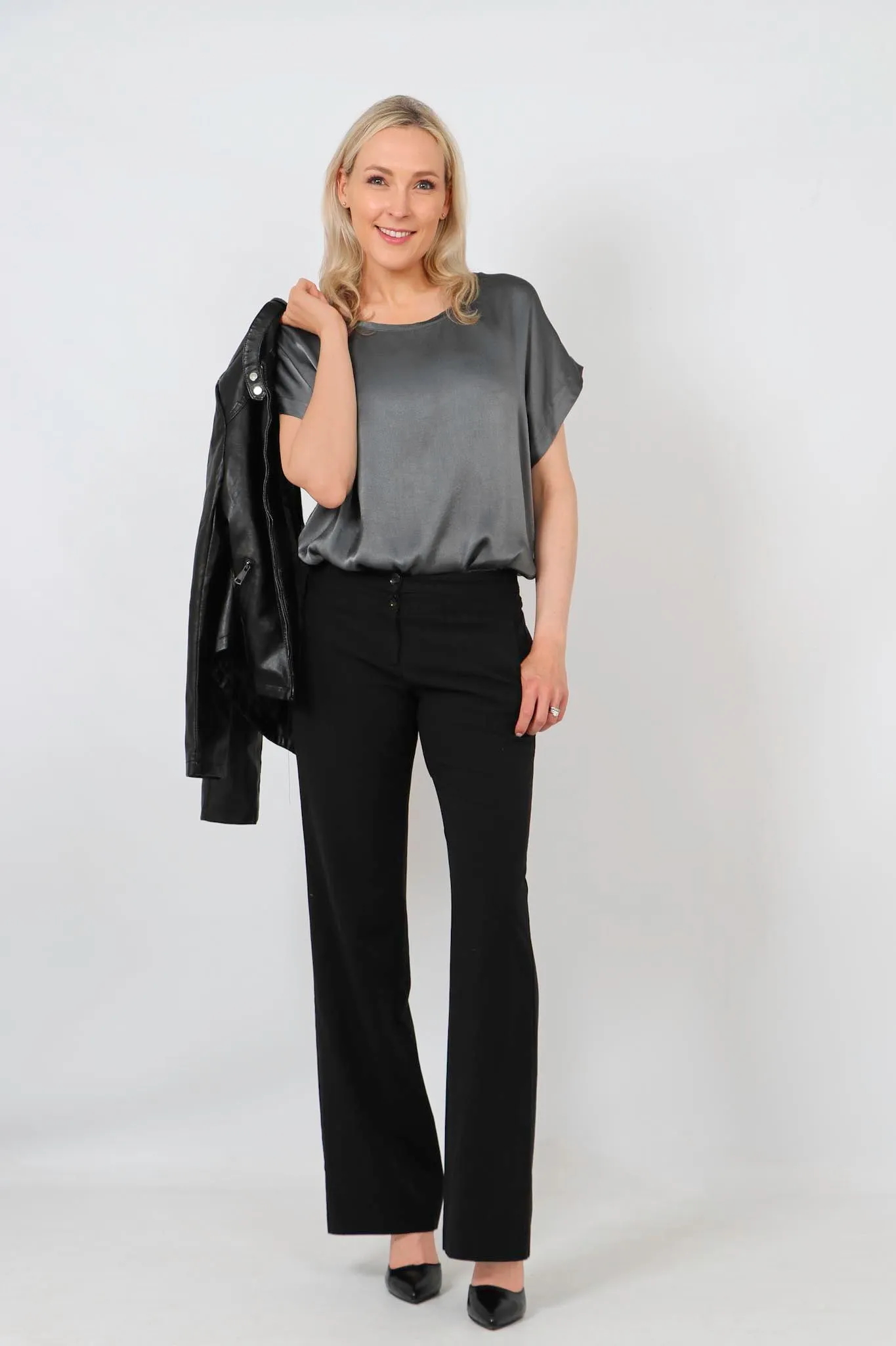 Dark Grey Silk Textured Top
