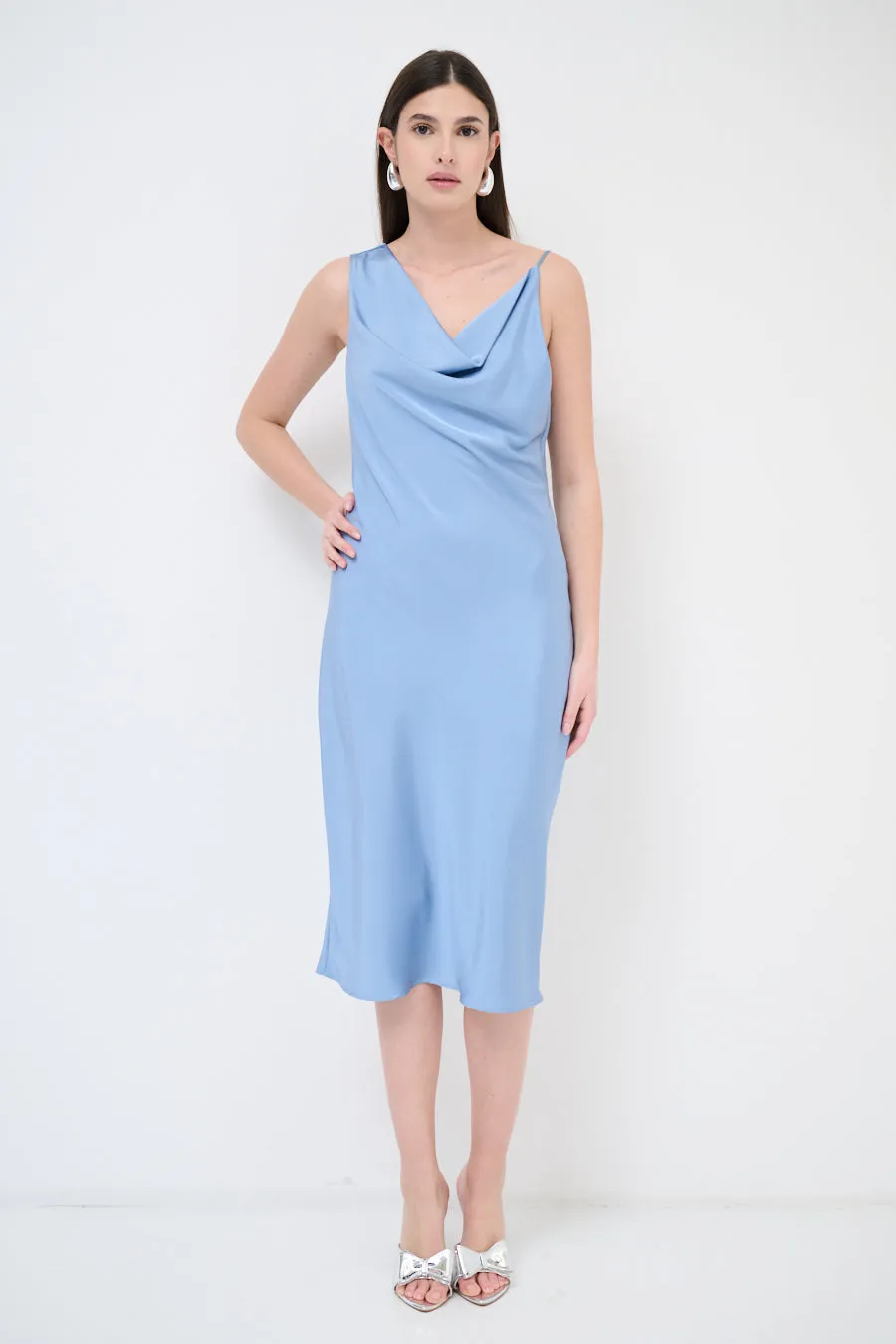 Draped cowl-neck midi dress wholesale