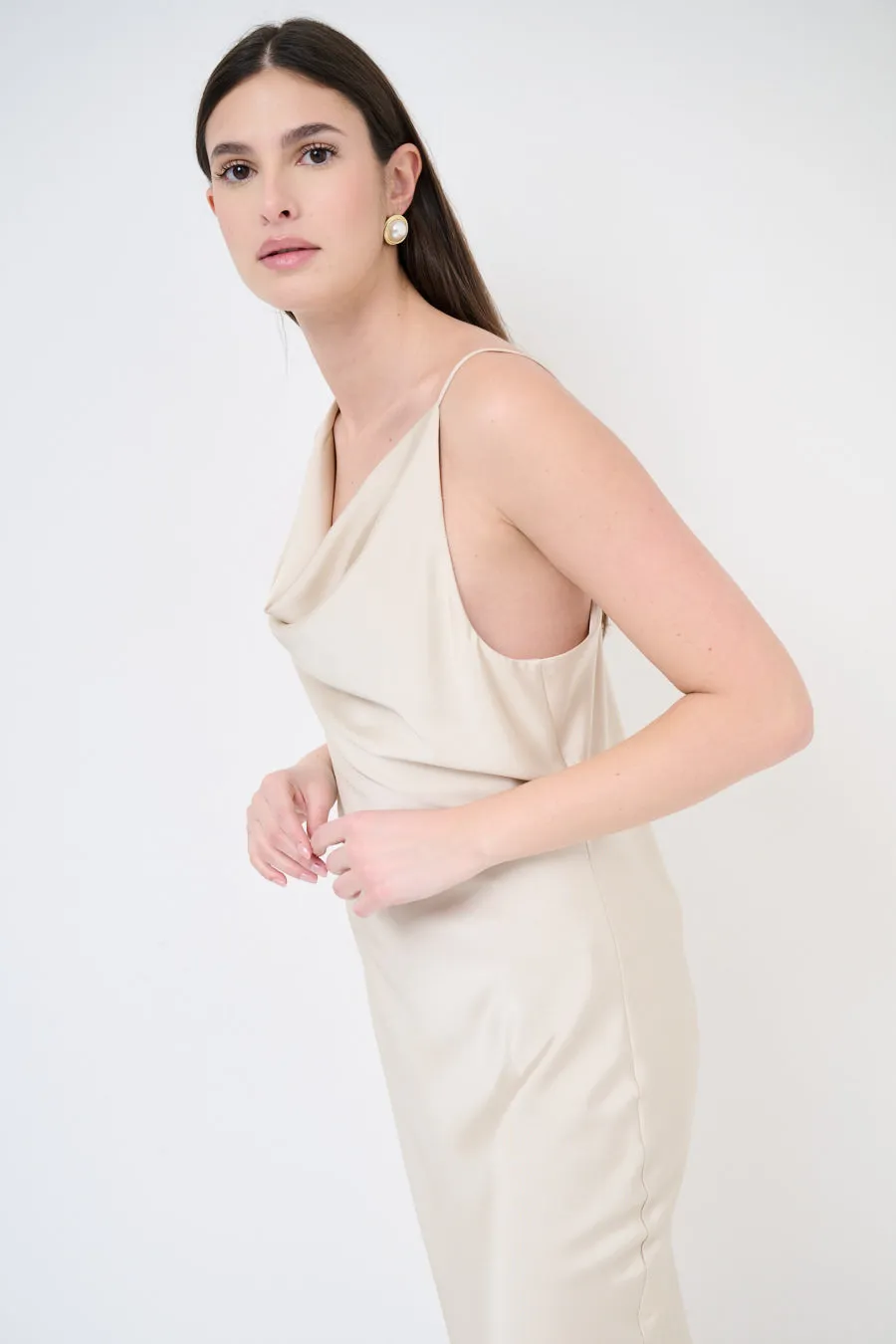 Draped cowl-neck midi dress wholesale