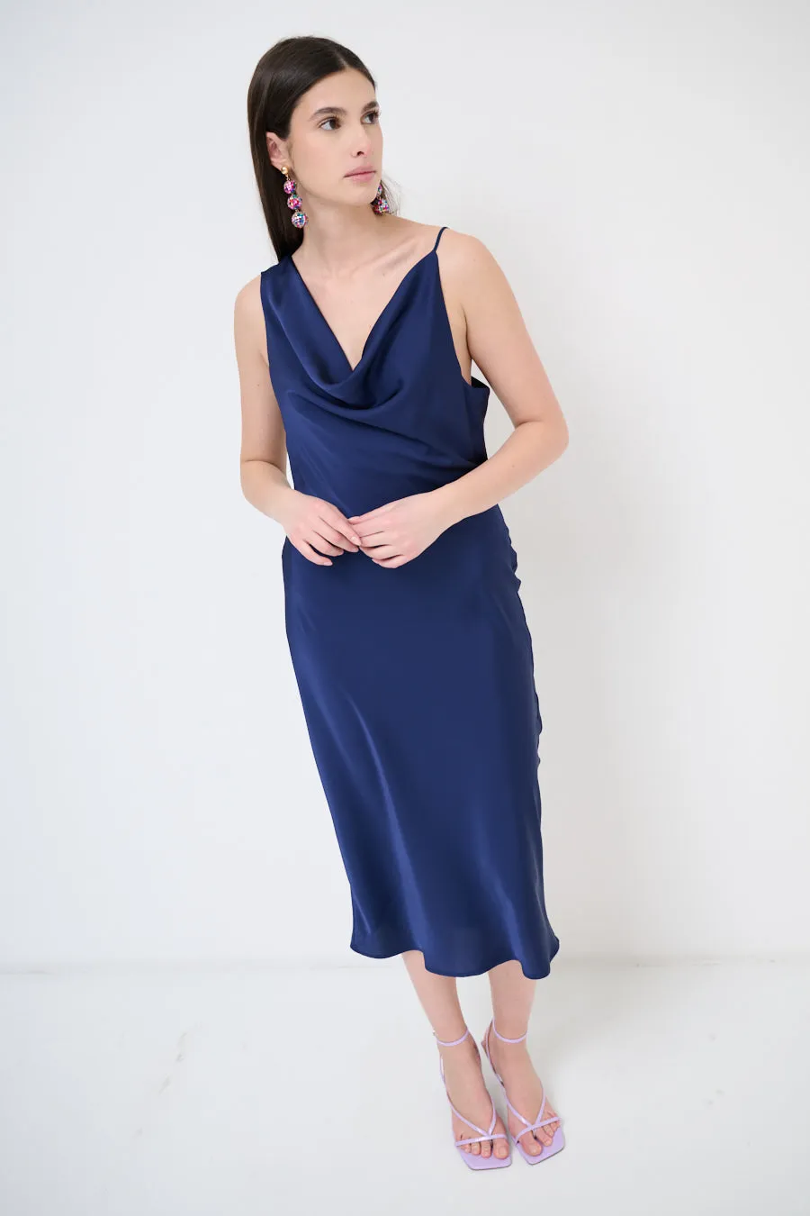 Draped cowl-neck midi dress wholesale