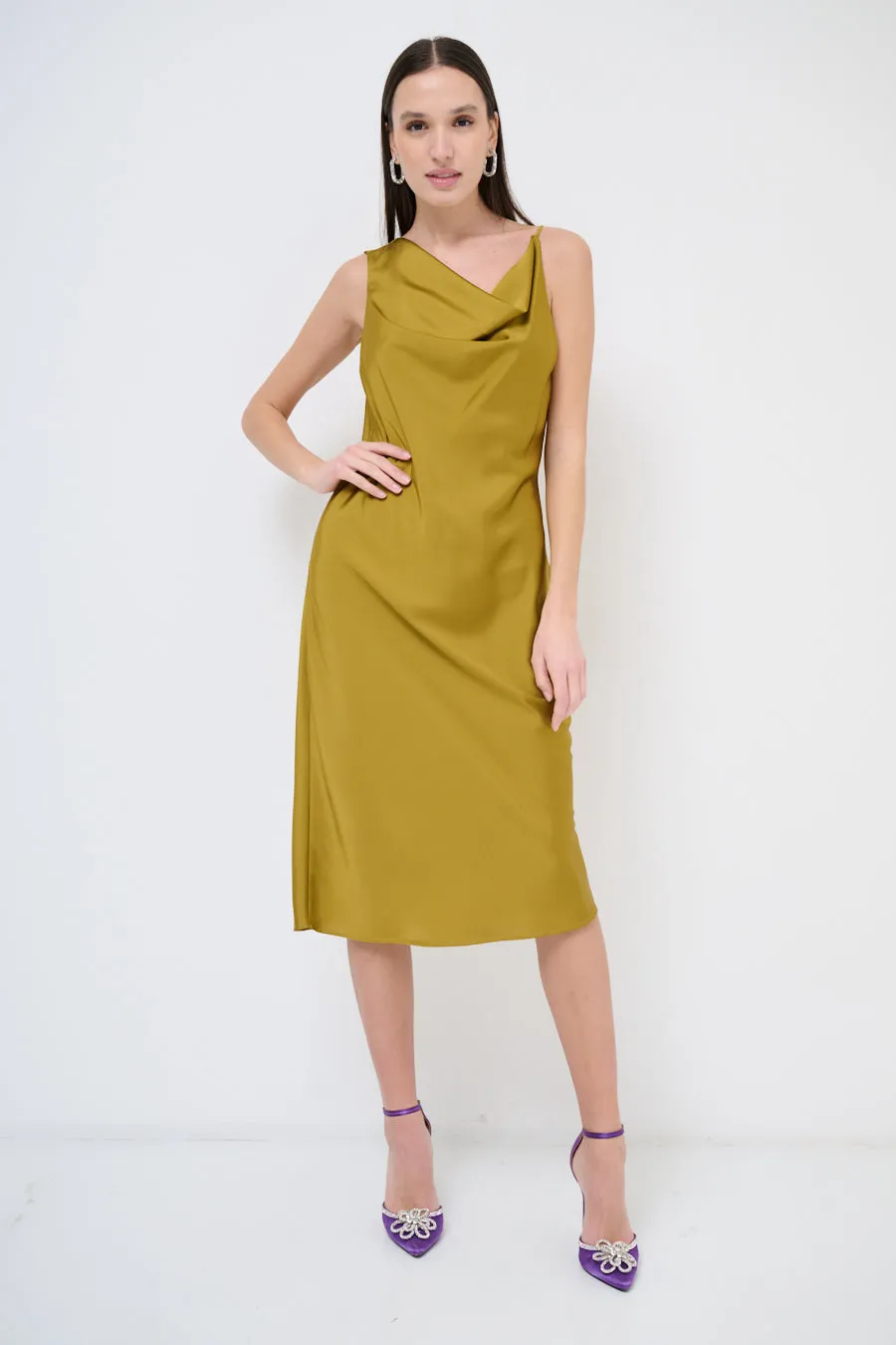 Draped cowl-neck midi dress wholesale