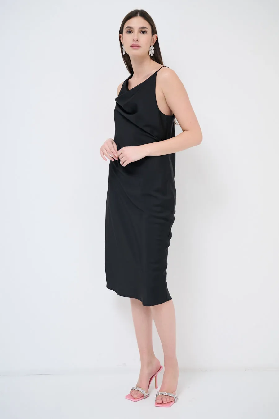 Draped cowl-neck midi dress wholesale