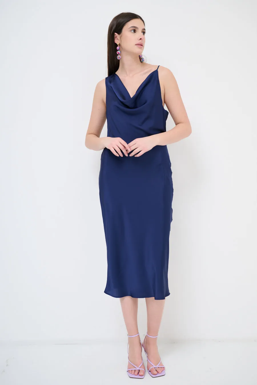 Draped cowl-neck midi dress wholesale