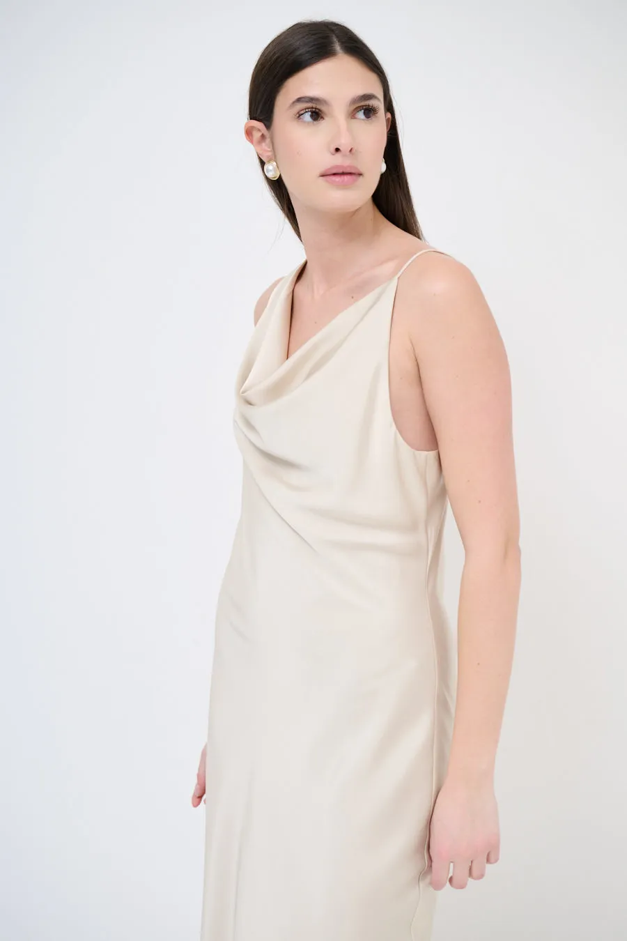 Draped cowl-neck midi dress wholesale