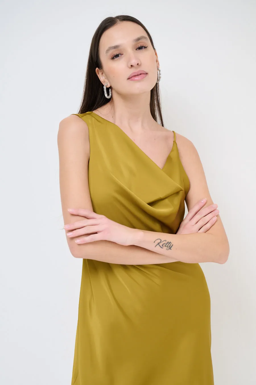 Draped cowl-neck midi dress wholesale