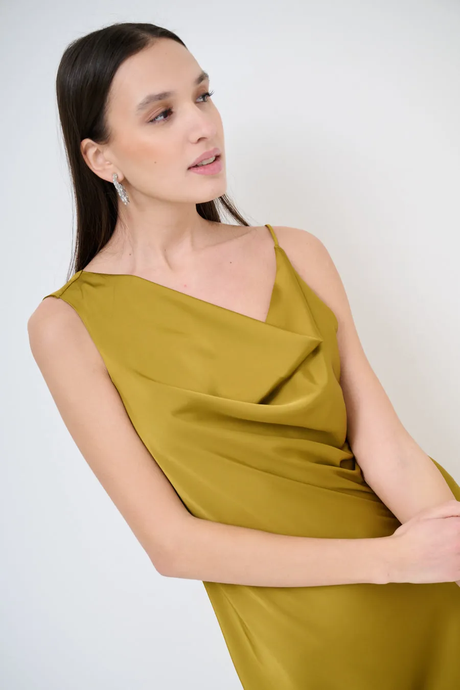 Draped cowl-neck midi dress wholesale