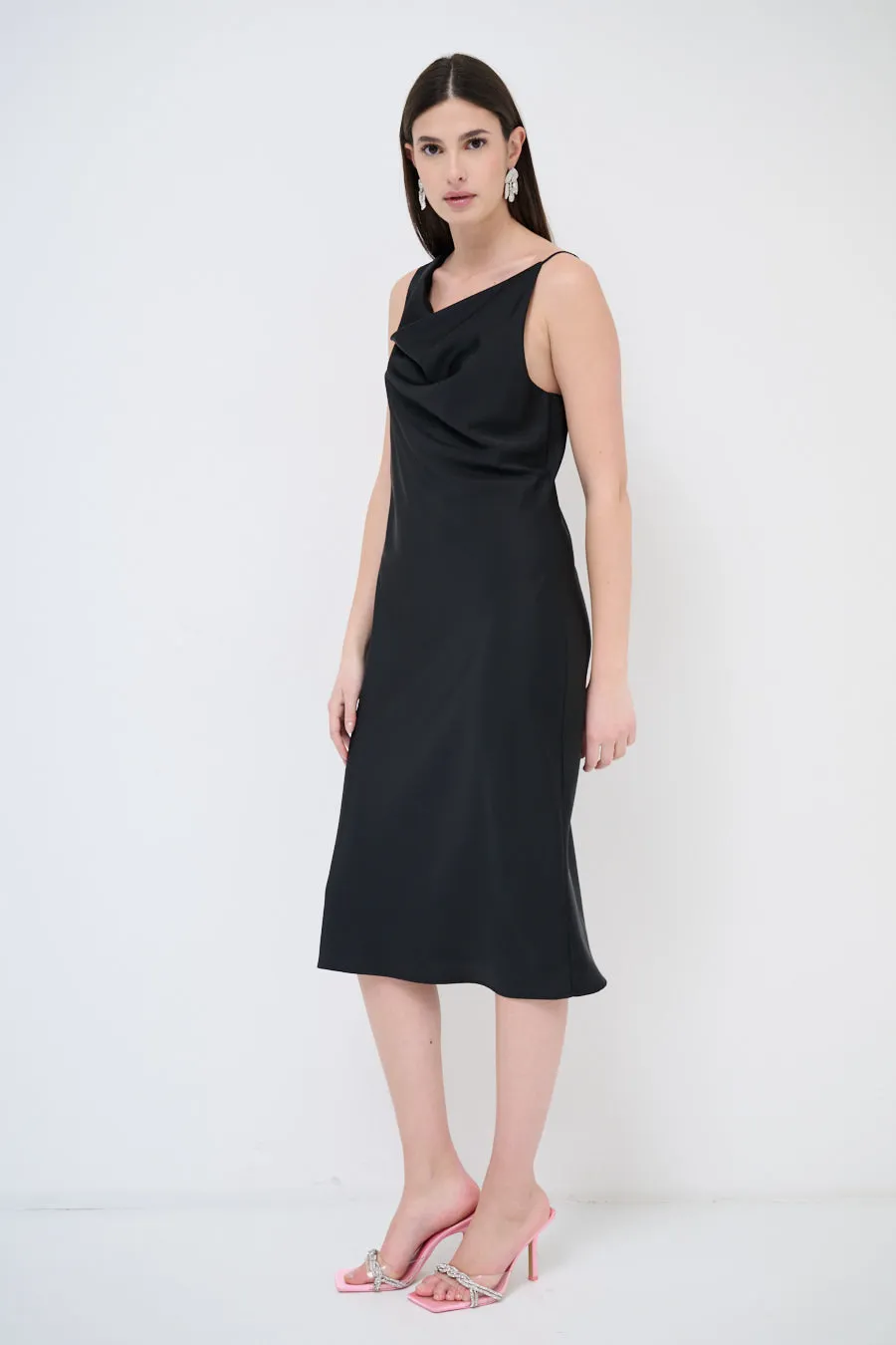 Draped cowl-neck midi dress wholesale