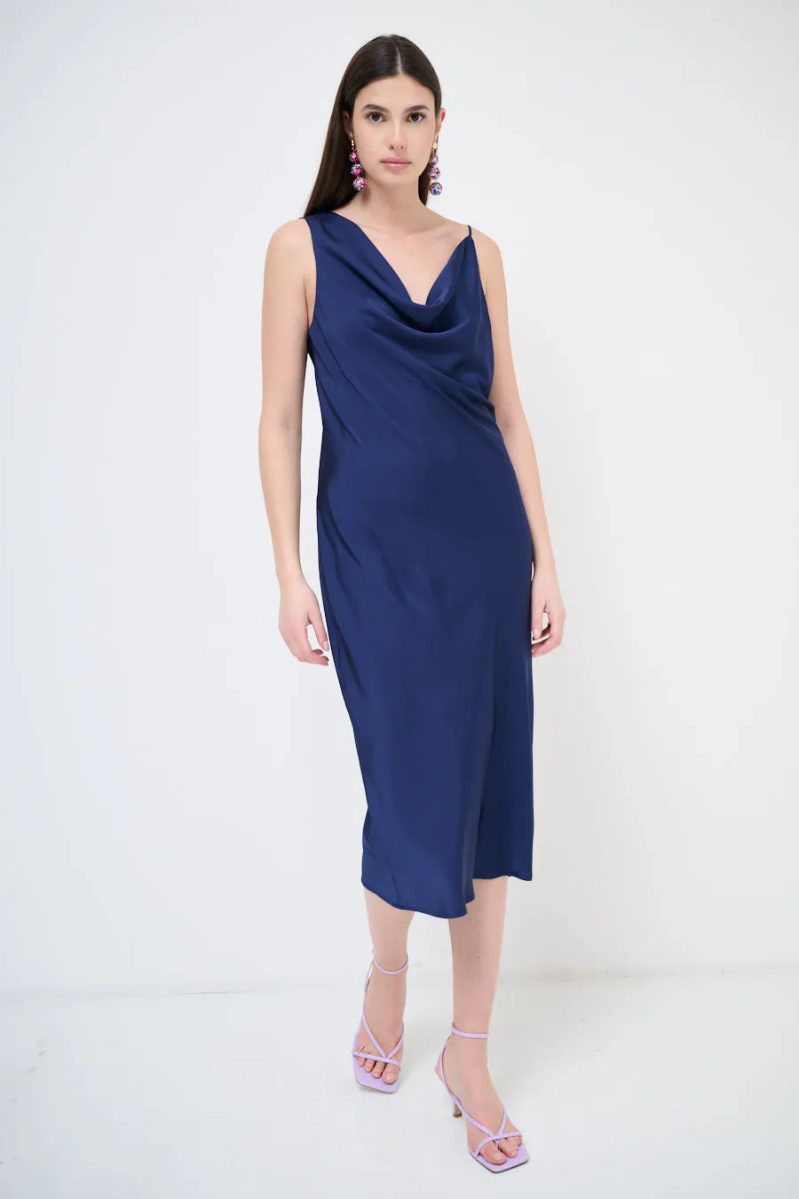 Draped cowl-neck midi dress wholesale