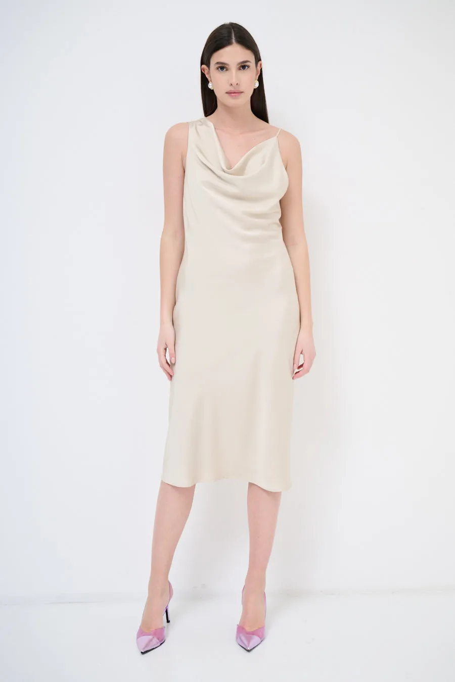 Draped cowl-neck midi dress wholesale