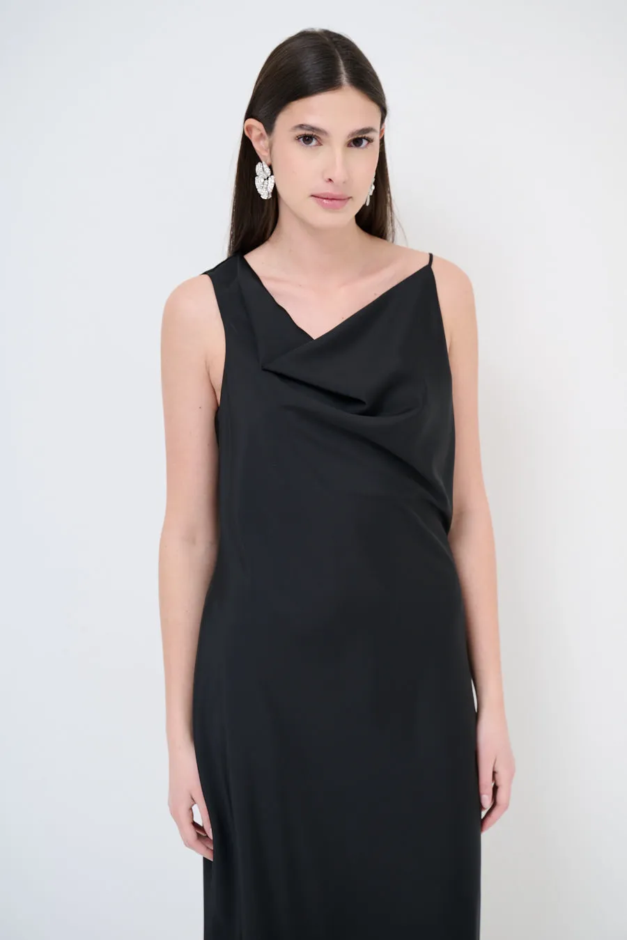 Draped cowl-neck midi dress wholesale