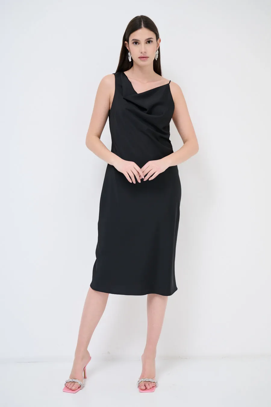 Draped cowl-neck midi dress wholesale