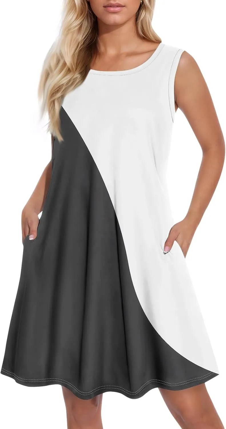 Dresses for Women Spring Tank Sundresses Sleeveless Short Dress Casual Fashion Summer Floral Flowy Dress with Pocket