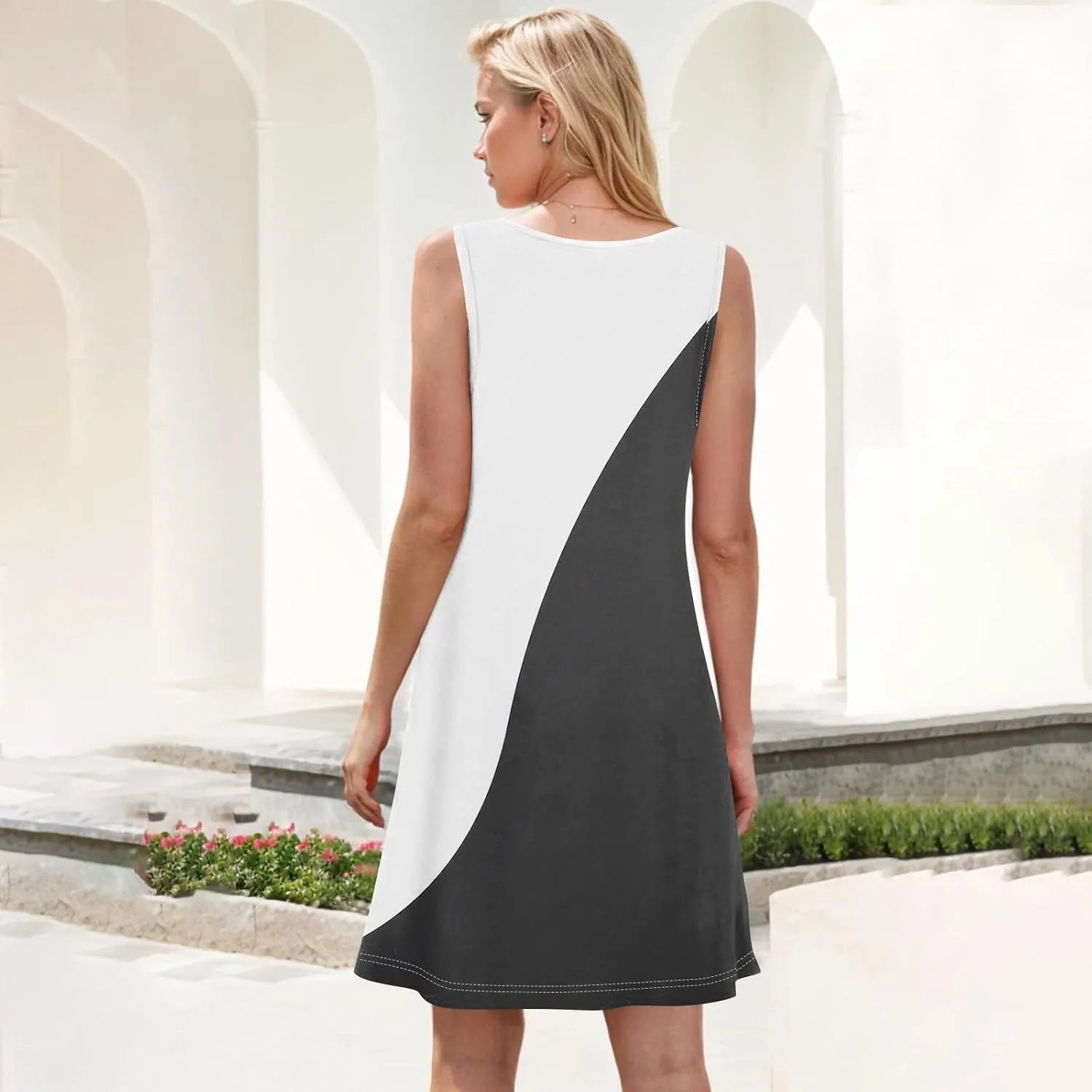 Dresses for Women Spring Tank Sundresses Sleeveless Short Dress Casual Fashion Summer Floral Flowy Dress with Pocket