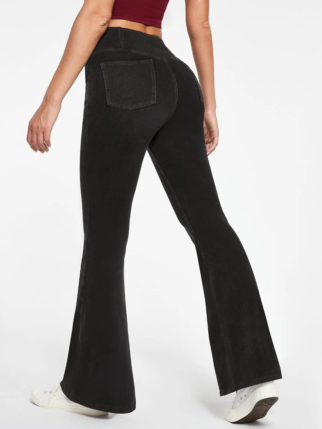 Ewedoos Flare Bell Bottom Jeans for Women Jeggings Tummy Control High Waisted Stretchy Crossover Pull On Jeans