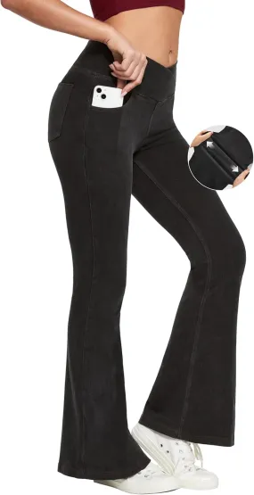 Ewedoos Flare Bell Bottom Jeans for Women Jeggings Tummy Control High Waisted Stretchy Crossover Pull On Jeans