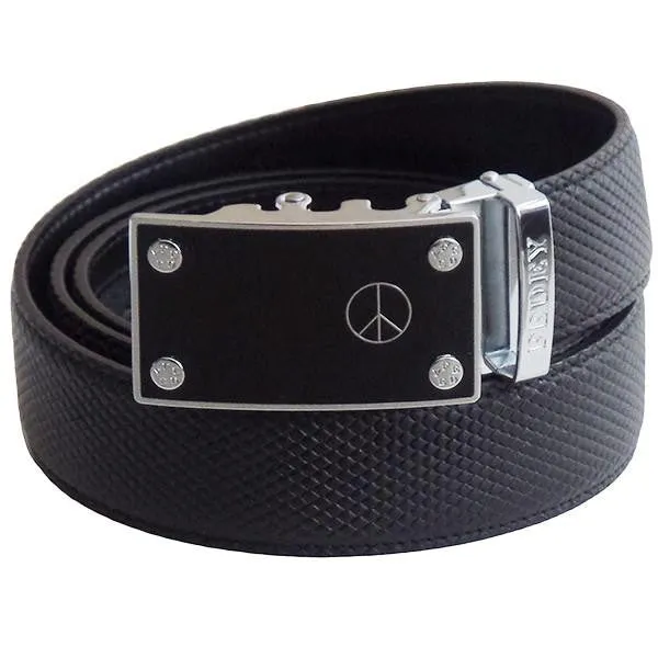 FEDEY Mens Classic Ratchet Leather Belt w PEACE Statement Buckle
