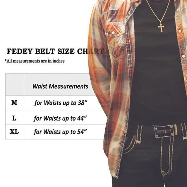 FEDEY Mens Classic Ratchet Leather Belt w PEACE Statement Buckle