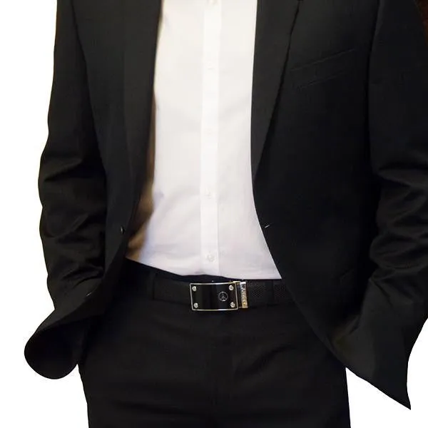 FEDEY Mens Classic Ratchet Leather Belt w PEACE Statement Buckle