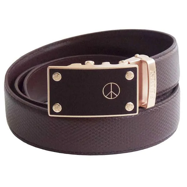 FEDEY Mens Classic Ratchet Leather Belt w PEACE Statement Buckle