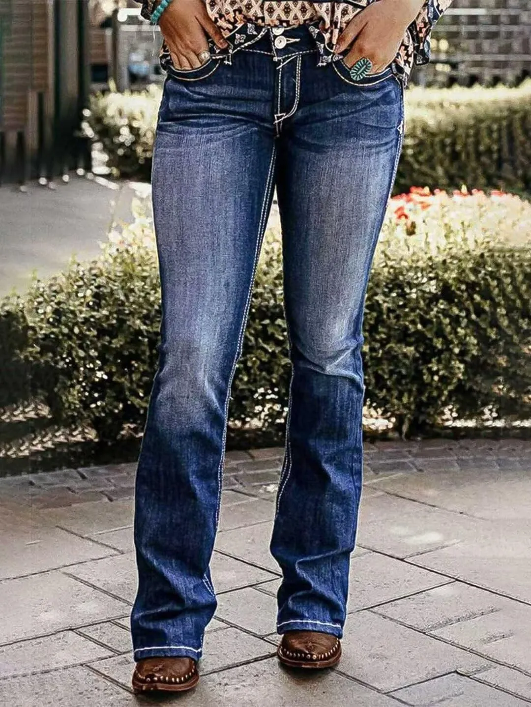 Flamingals Butt Lifting Bootcut Jeans Straight Leg Stretchy Curvy Tummy Control Double Button Denim Jeans