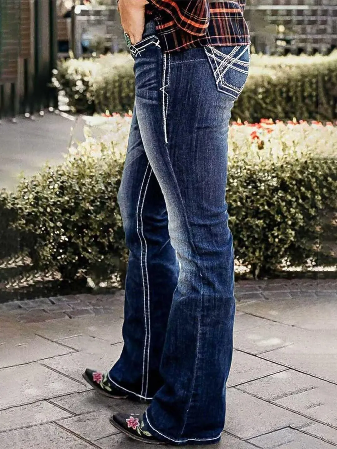 Flamingals Butt Lifting Bootcut Jeans Straight Leg Stretchy Curvy Tummy Control Double Button Denim Jeans
