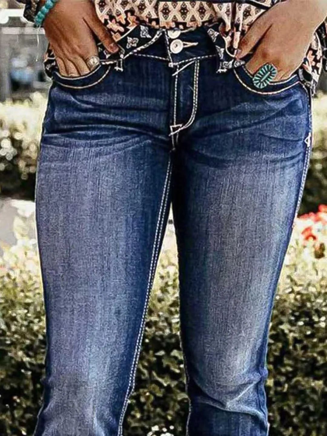 Flamingals Butt Lifting Bootcut Jeans Straight Leg Stretchy Curvy Tummy Control Double Button Denim Jeans