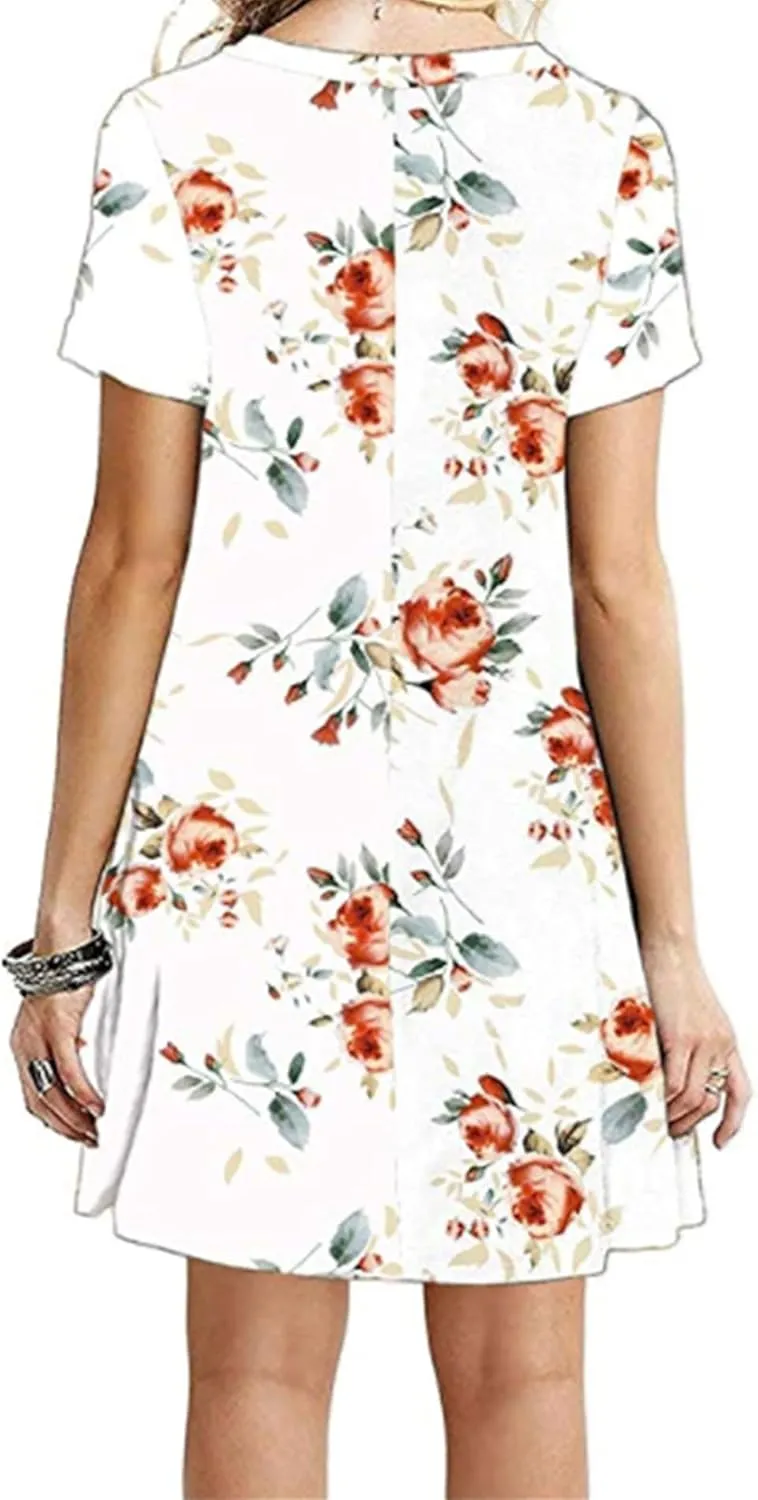FLITAY Womens Casual Floral Simple Dress Loose Tunic T-Shirt Dress Summer Beach Flowy Dress